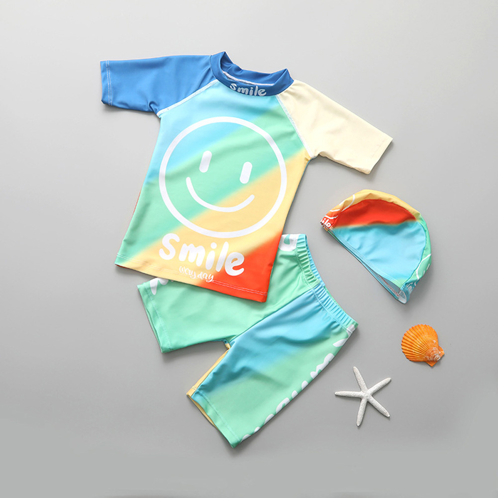 Epic 3pcs Boys Split Swimsuit Quick-drying Sunscreen Long Sleeves Swimwear Trousers Bathing Suits For 3-12 Years Old Kids As shown 9-10Y 2XL