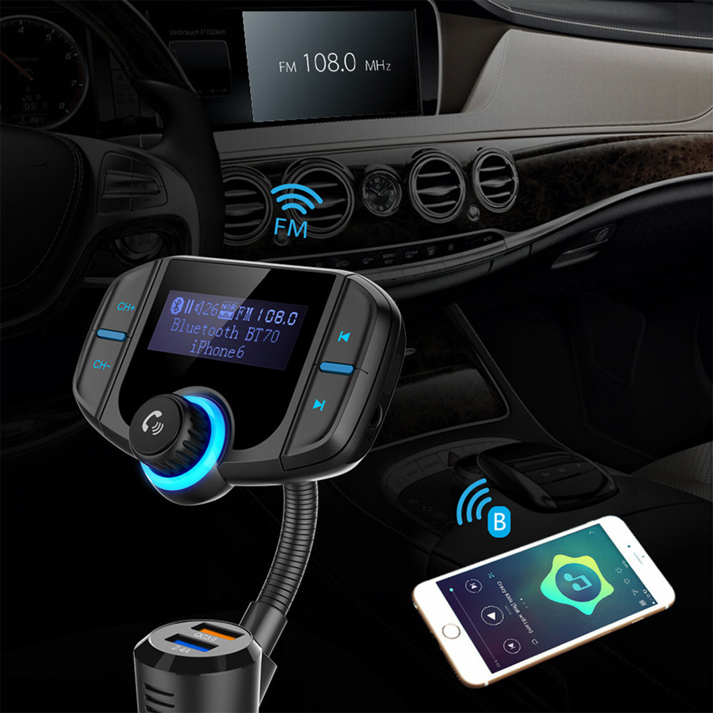 Bt70 Car Bluetooth-compatible Mp3 Player Large Screen Dual Usb Card Cigarette Lighter Fm Transmitter Car Charger black