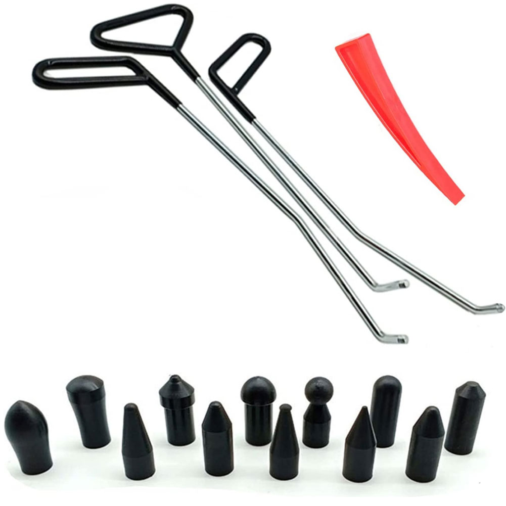14Pcs Dent Repair Tool Paintless Rods Body Dent Removal Tool with Hammer Black