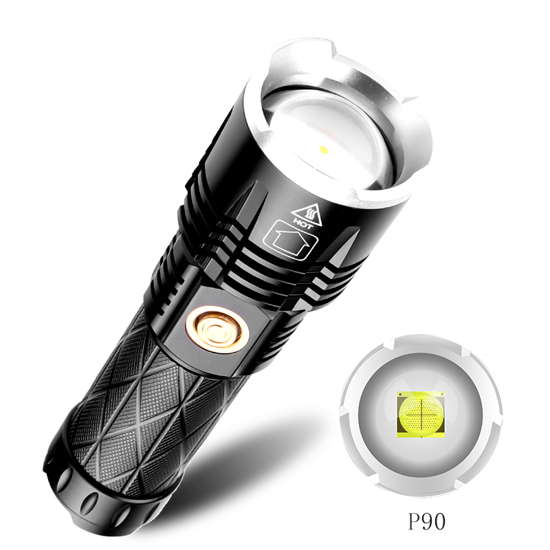 XHP 90 LED Flashlight Waterproof Zoom Torch USB Charging Camping Lamp black_Model 1619