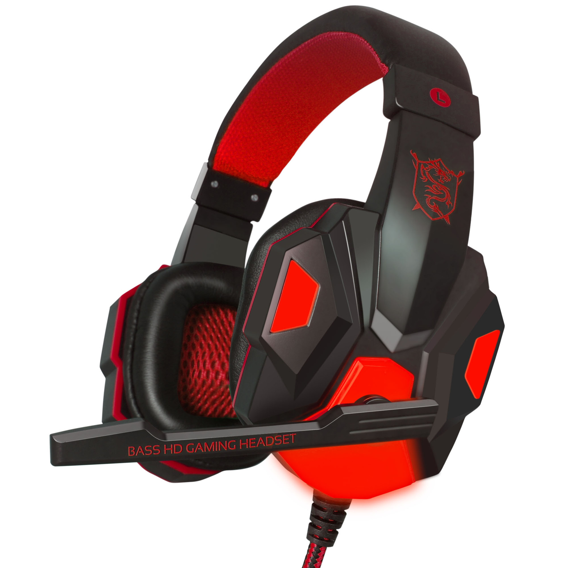 2.2M PC780 Gaming Headsets with Light Mic Stereo Earphones Deep Bass for PC Computer Gamer Laptop Black red does not shine