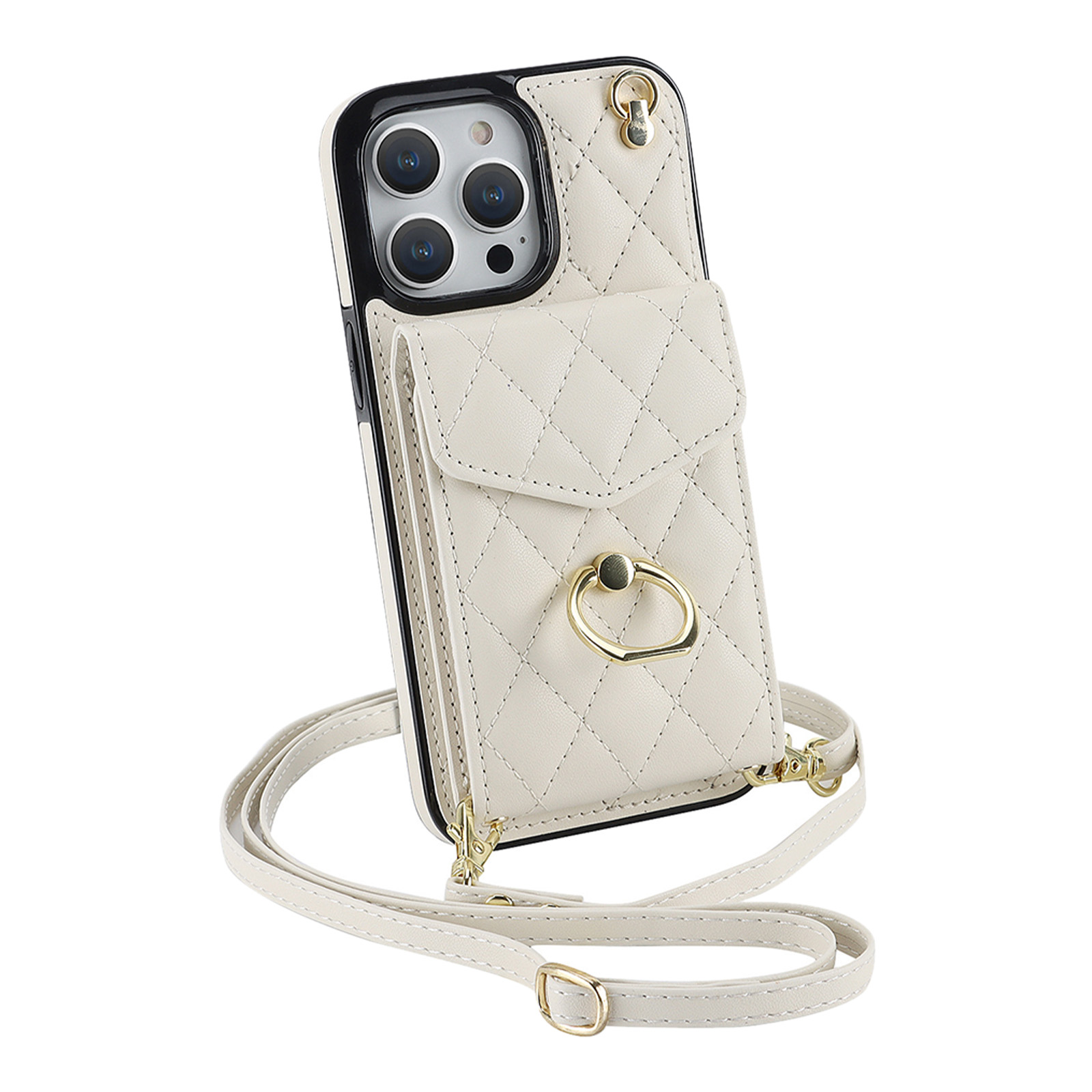Phone Case With Adjustable Ring Holder Lanyard Wallet Bag Phone Case Protective Shockproof Leather Case