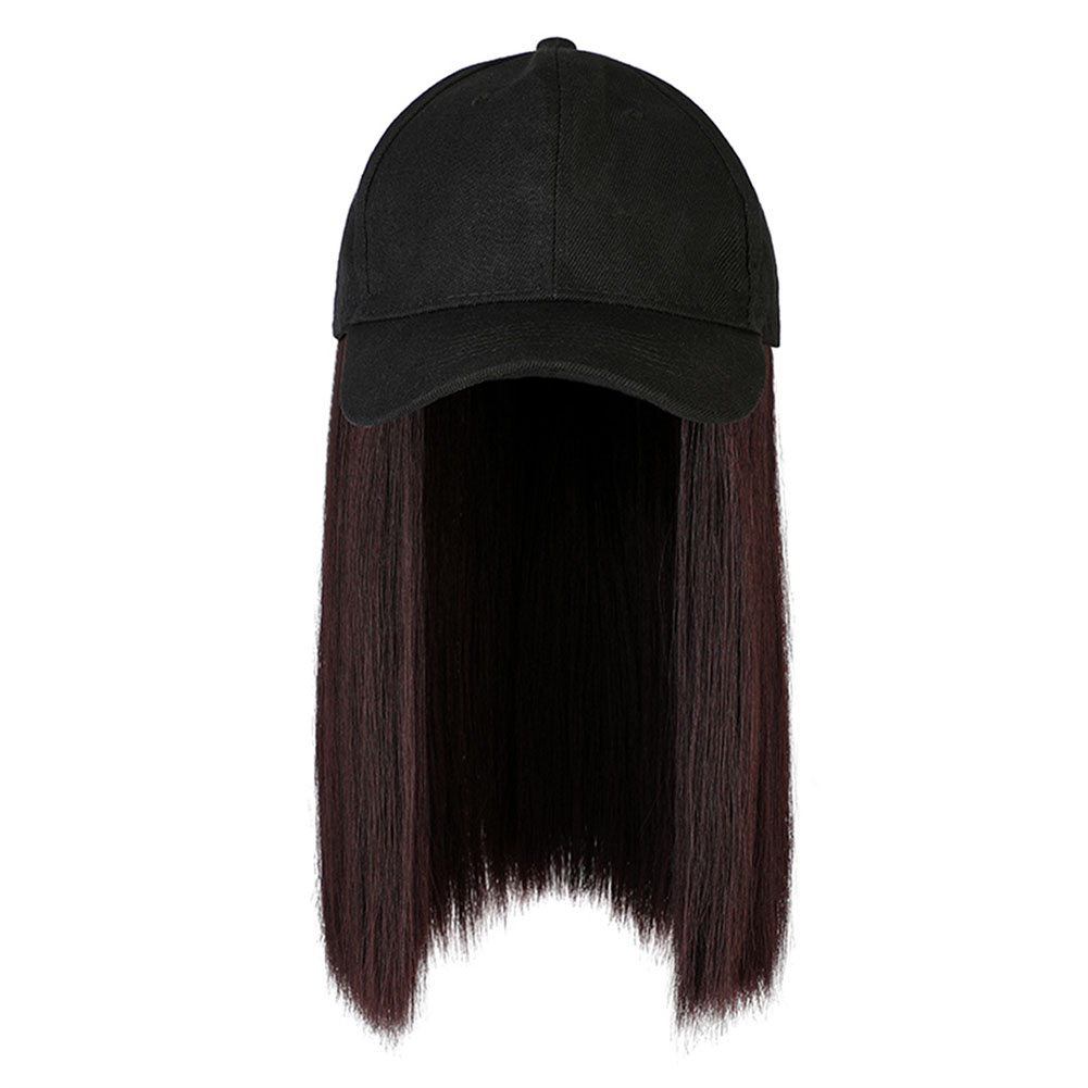 Short Synthetic Bob Baseball Cap Hair  Wigs Straight/wave, One-piece Bob Hair Wigs, With Black Baseball Cap, Adjustable For Women peaked cap + dark brown