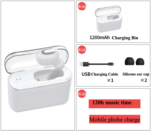 Bluetooth Earphone Sports Wireless Mini HiFi Handsfree Headphone Stereo Sound Earbuds Gaming Headset with Charging Box white