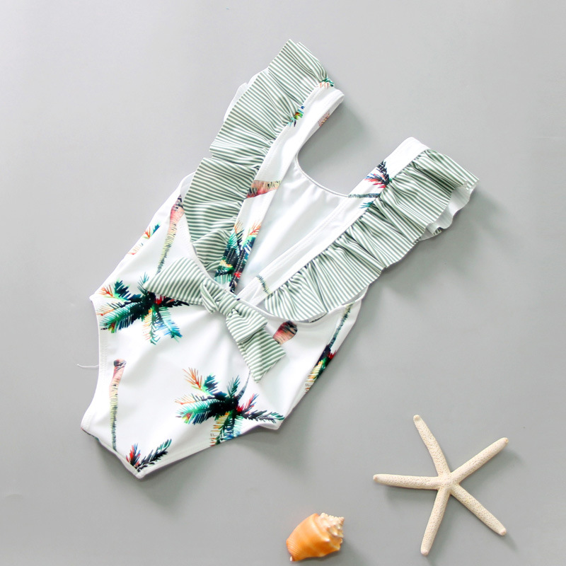 Girls One-piece Swimsuit Cute Hawaiian Printing Sleeveless Quick-drying Swimwear For 2-7 Years Old Kids White 5-6 years L