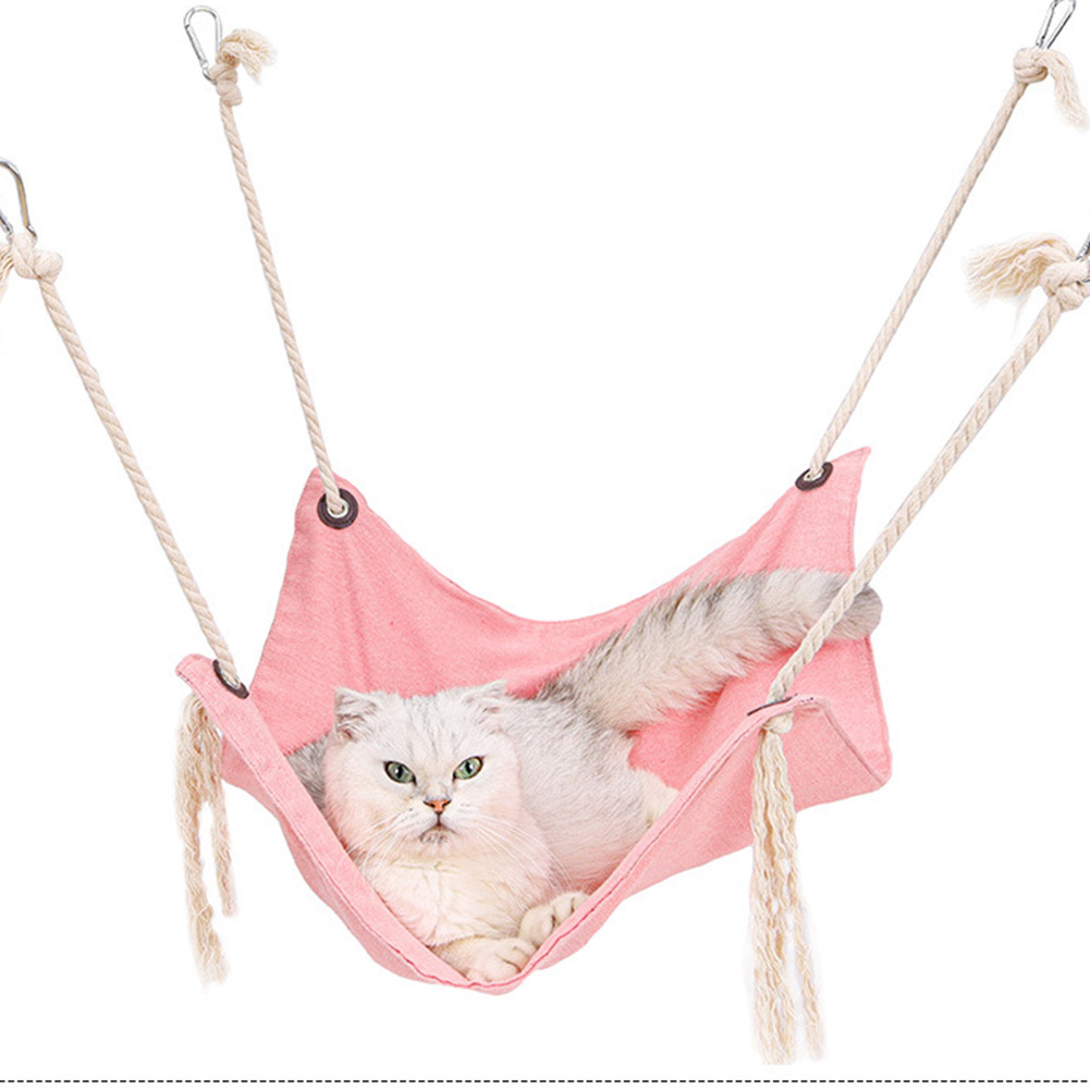 Summer Pet Hanging Nest Breathable Cotton Linen Tassels Hammock for Cats dark pink_47*47CM