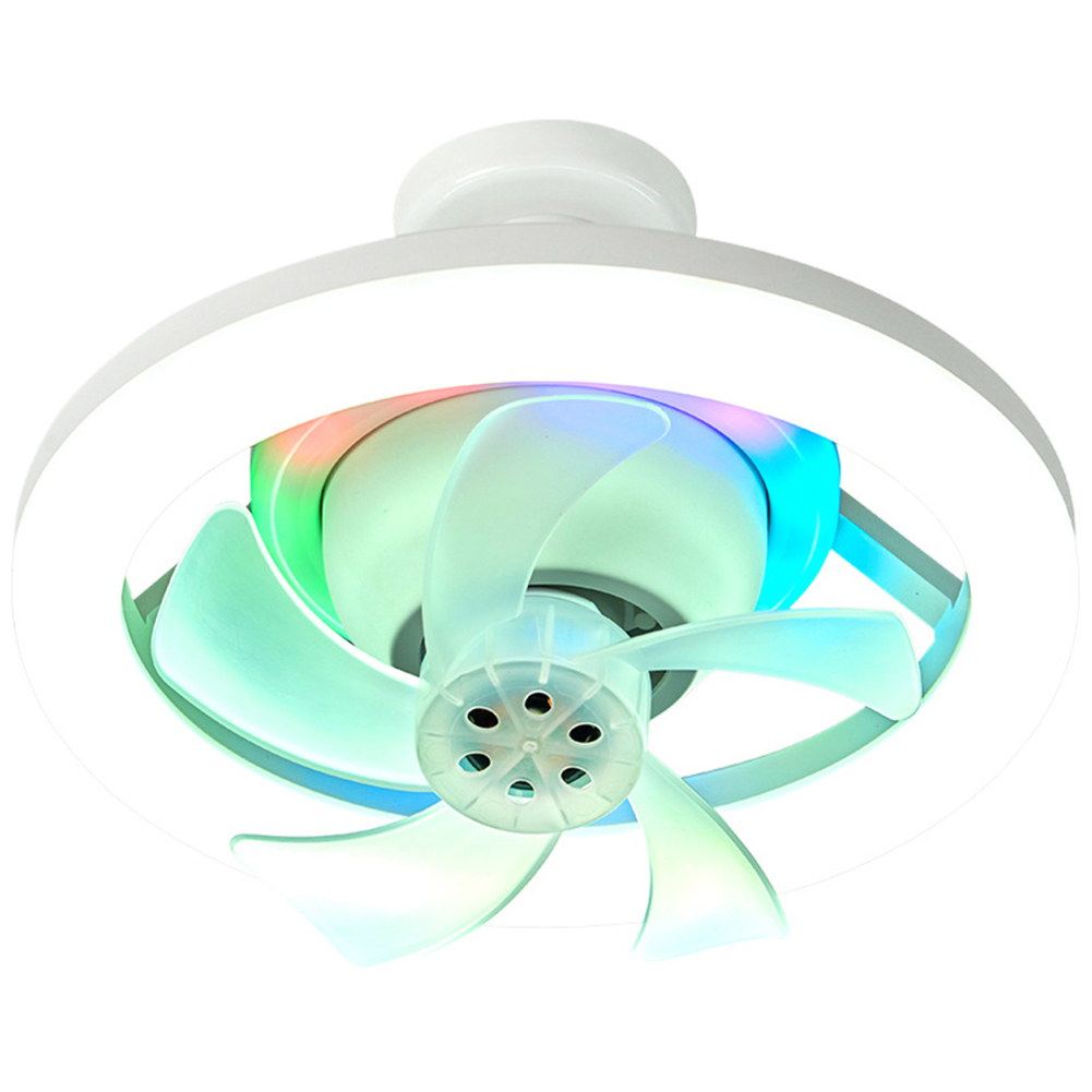 Ceiling Fan With Light, Small Ceiling Fans With Dimmable RGB Lights, 5 ABS Blades, 3-speed Wind, E27 Flush Mount Fan Light For Bedroom Living Room Kids Room RGB+three-color dimming
