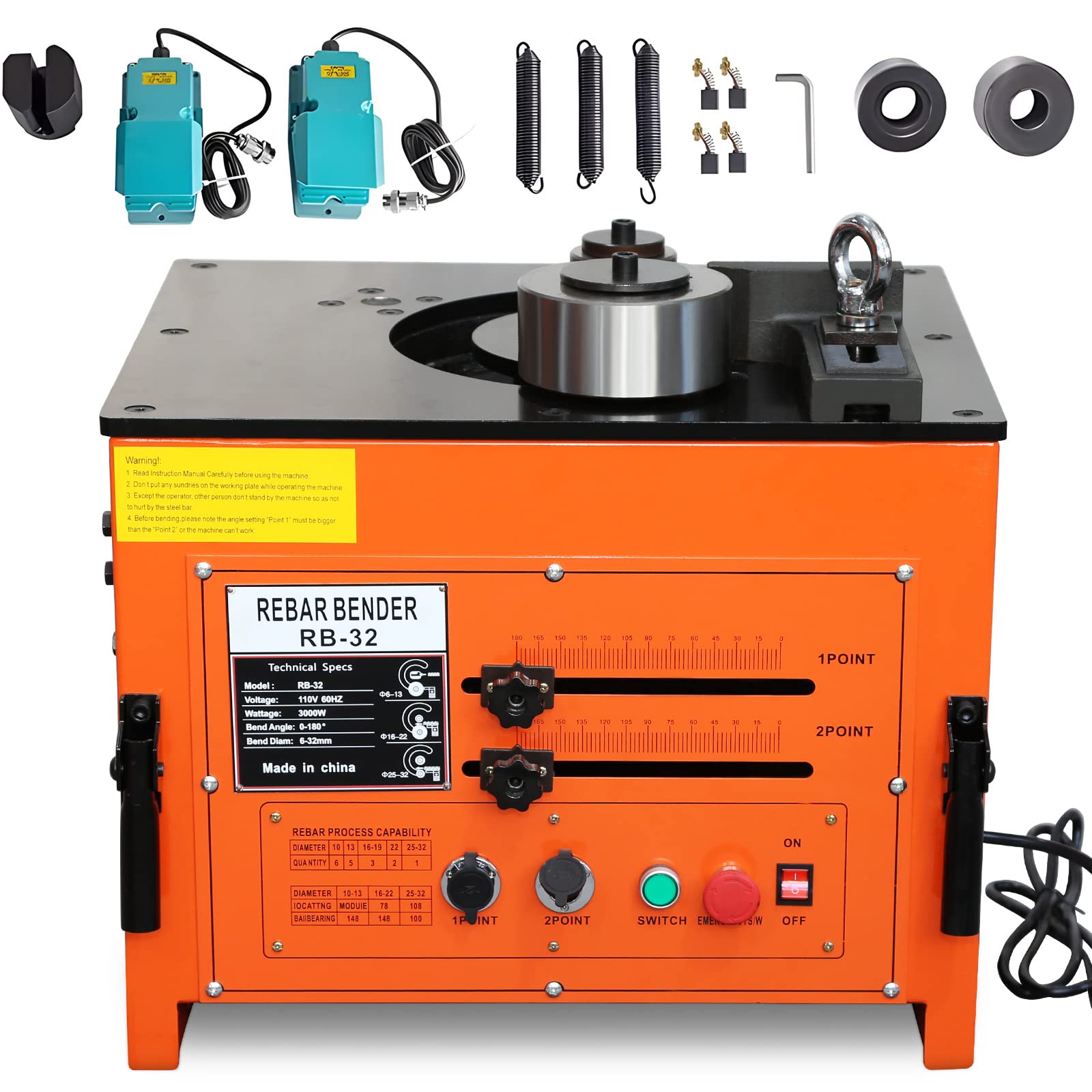 US GARVEE 3000W Electric Rebar Bender Cutter Machine 1.3 Inch Electric Bender Achieve 0-180° Angles