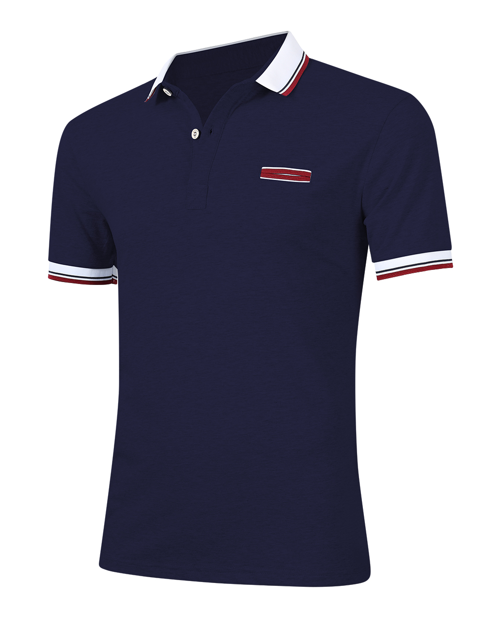[US Direct] Young Horse Men Cotton Contrast Lapel Short Sleeve Slimming Polo Shirt Navy_5XL
