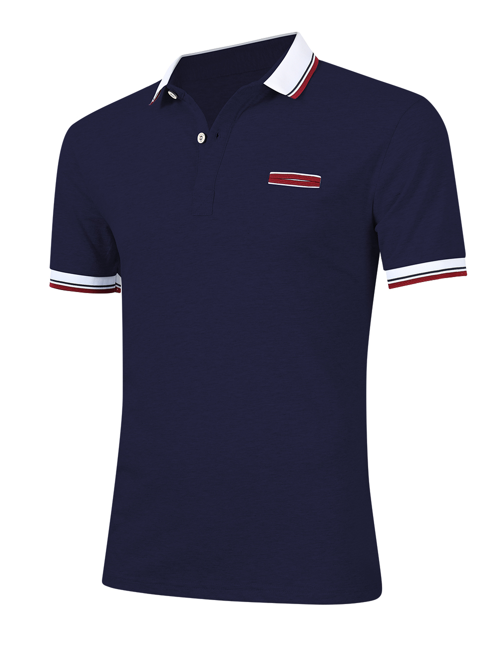 US Young Horse Men Cotton Contrast Lapel Short Sleeve Slimming Polo Shirt