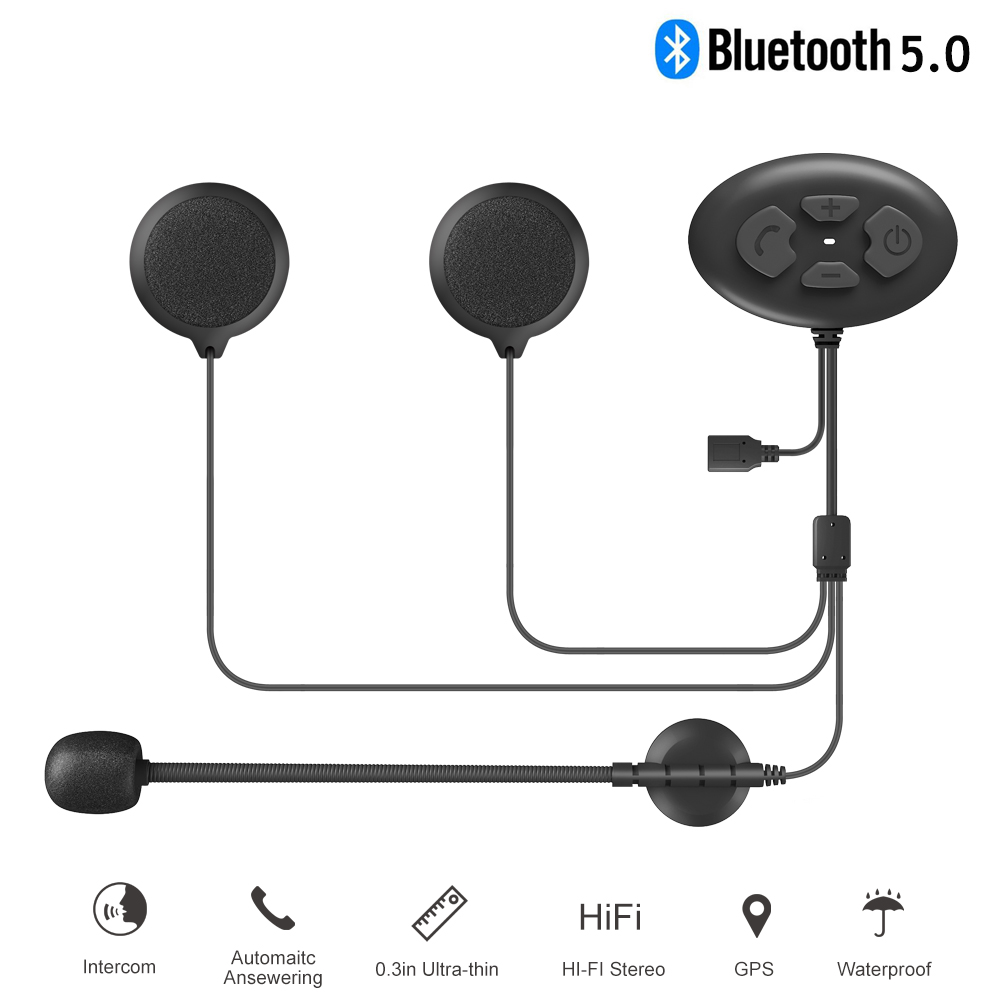Bluetooth 5.0 Headset Motorcycle Helmet Intercom Ip65 Waterproof 1000m Intercom Headset 2PCS