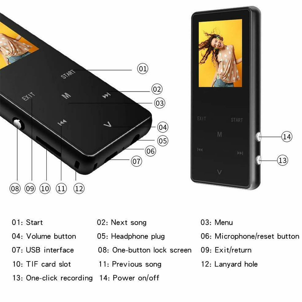 K1 1.8 Inch MP3 Player 8G 16G 32G HIFI Noise BuiltIn Speaker Recorder