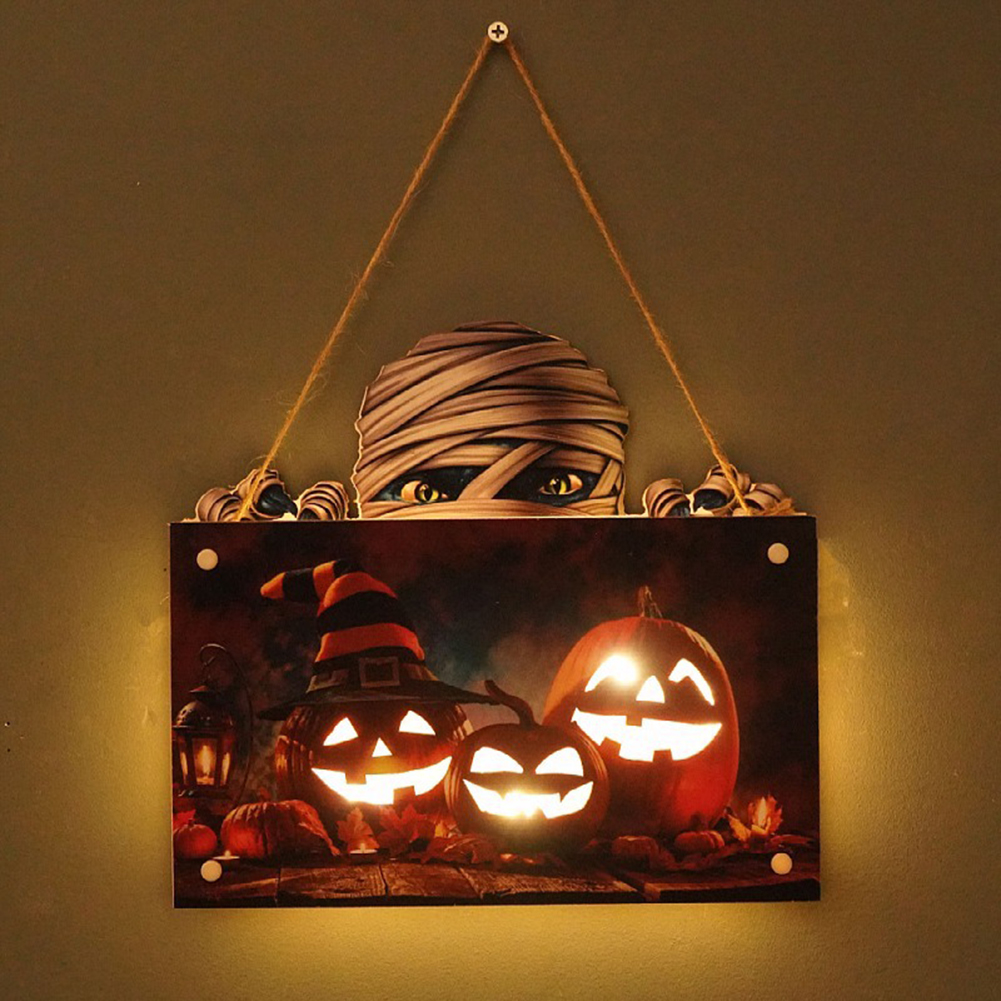 Halloween Wooden Hanging Signs Pendant Led Night Light