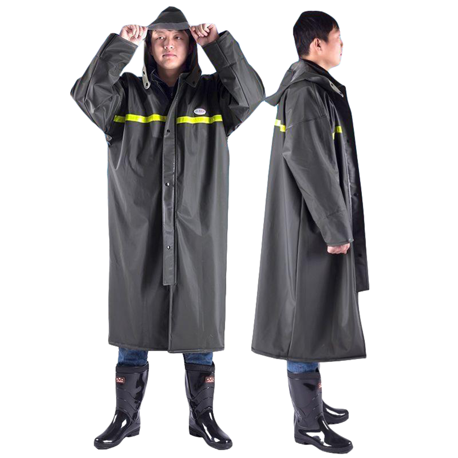Motorcycle Raincoat With Drawstring Hat Safety Reflective Tape Waterproof Rainwear Suit Bike Raincoat For Camping Hiking Running Long XL