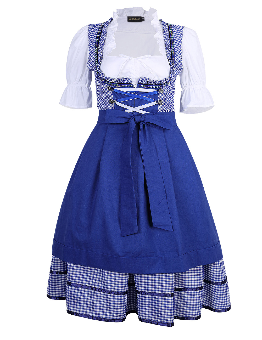 US GLORYSTAR Women Oktoberfest Costume Bavarian Beer German Drindl Dress For Halloween Carnival Blue XL