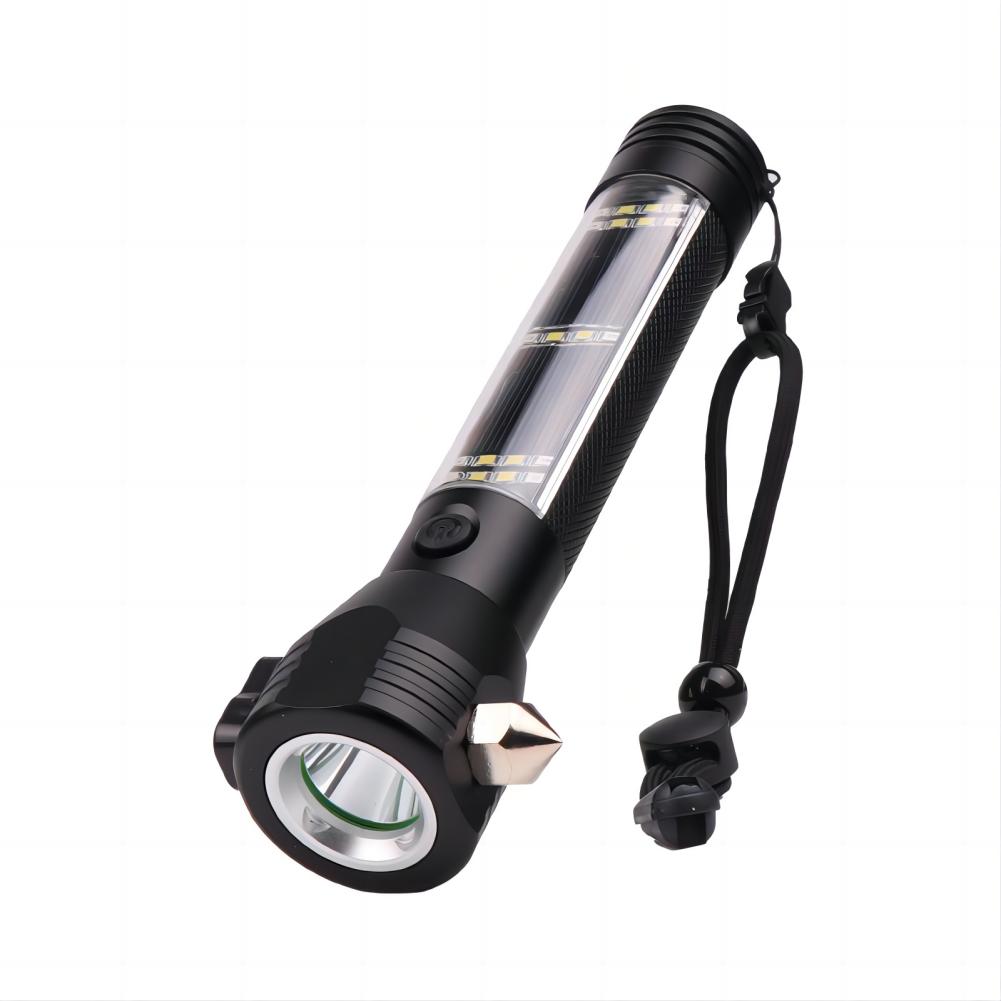 10 In 1 Multi Function Flash Light, USB Rechargeable Solar Powered Flashlight With Glass Breaker Seatbelt Cutter, 7 Modes Flashlight Camping Lights black