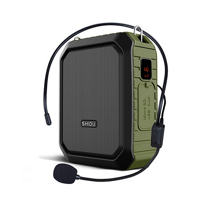 SHIDU 18W Portable Voice Amplifier Wireless UHF Microphone Waterproof Bluetooth Audio Speaker AUX TF USB Flash For Teachers M800 green