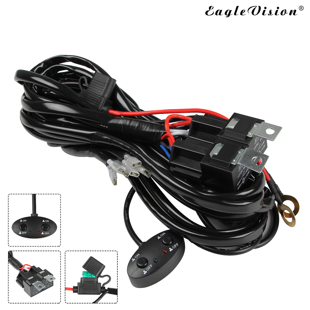 14AWG 9-16V 300W LED Light Bar Wiring Harness With On/Off Relay Switch Kit black