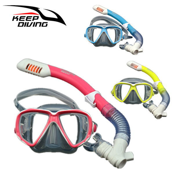 Children Full Dry Silicone Explosion Proof Lens Diving Mask Snorkel Set + Special Snorkeling Tube Equipment red_For 3-15 years old