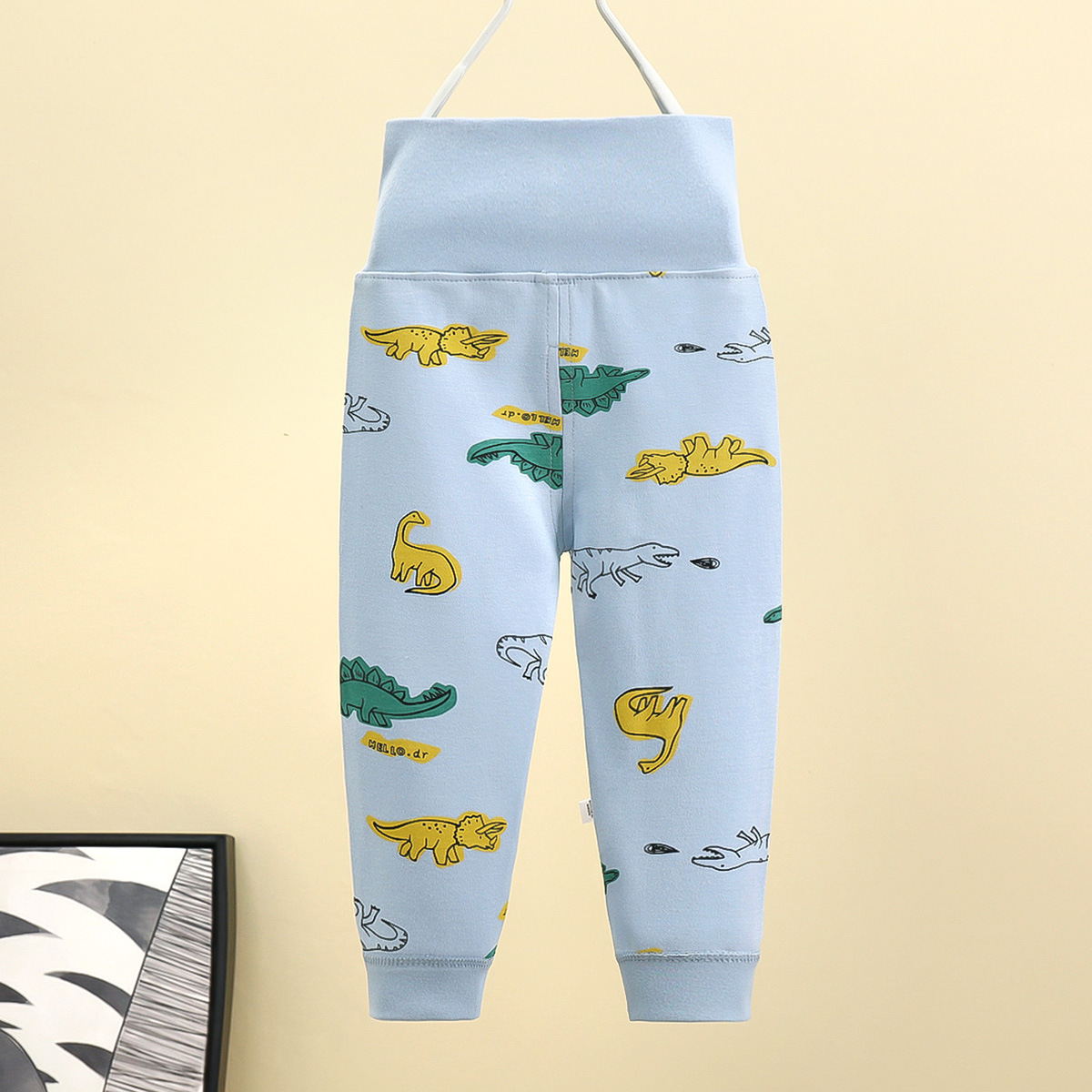 Baby Boys Girls Cotton Pants Cartoon Printing High Waist Belly Protecting Trousers For 1-3 Years Old Kids Tyrannosaurus rex 24-36months 2XL