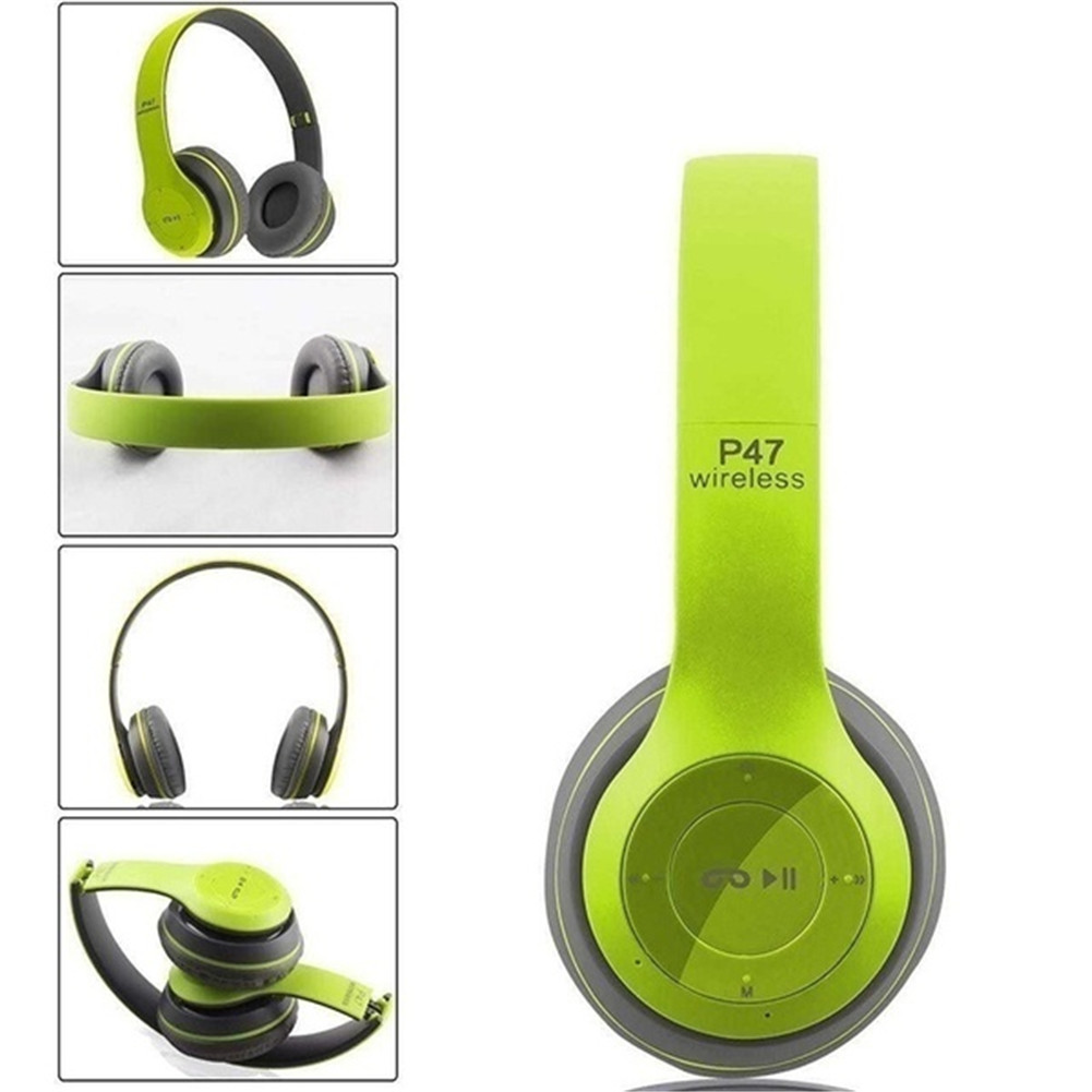 P47 Bluetooth Headset Foldable Wirless Stereo Earphone Support MP3 TF Card With Mic Widely Compatible Headphone  Matte green