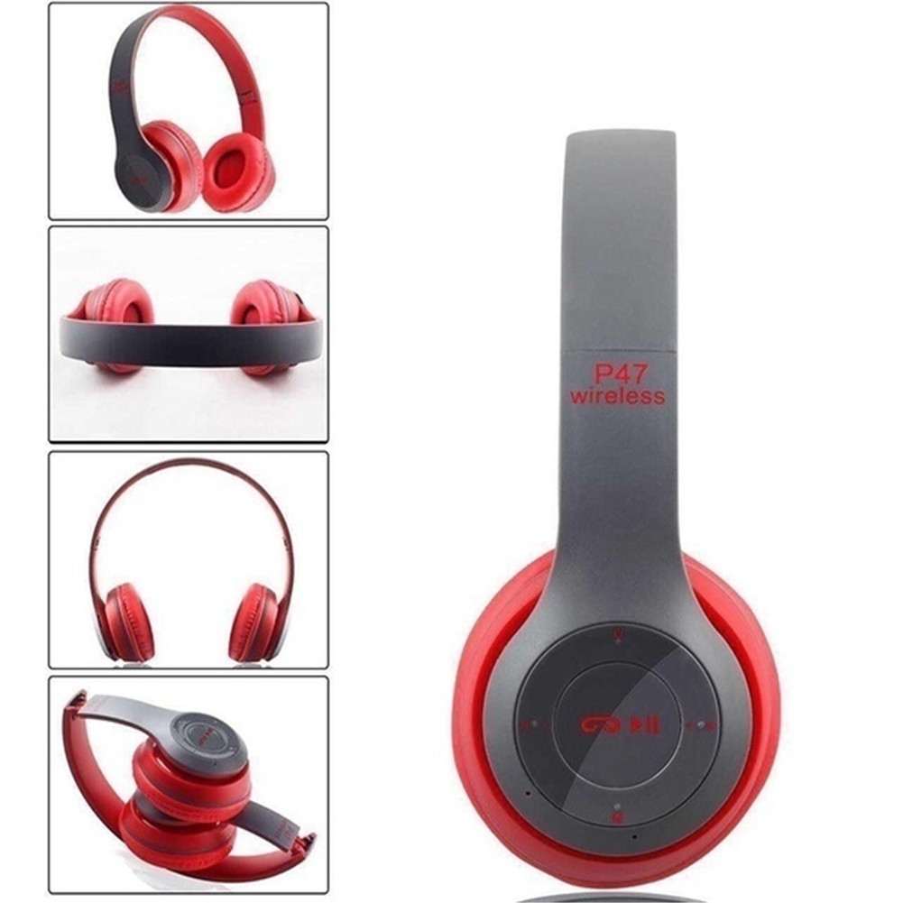 P47 Bluetooth Headset Foldable Wirless Stereo Earphone Support MP3 TF Card With Mic Widely Compatible Headphone  Matte red