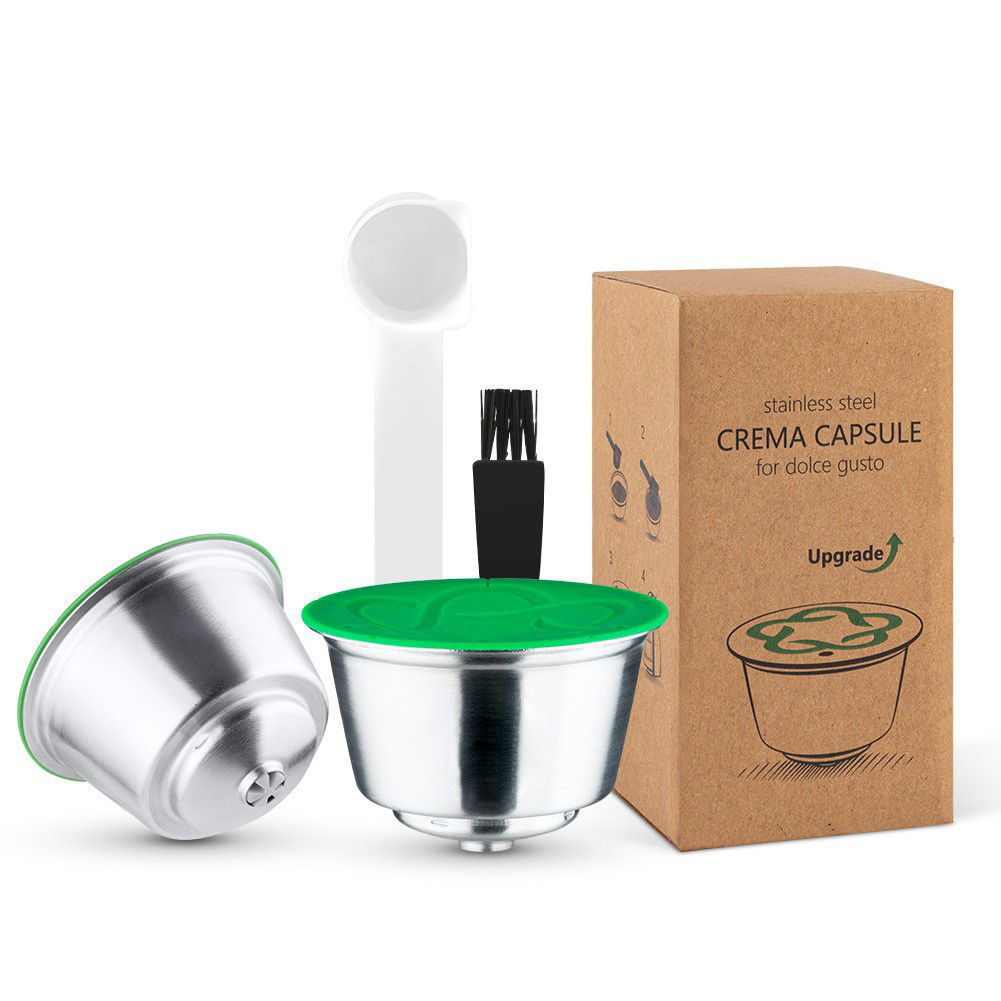 Reusable Coffee Capsule Filters Washable Corrosion-resistant Stainless Steel Refillable Coffee Pods 2 capsules + scoop brush