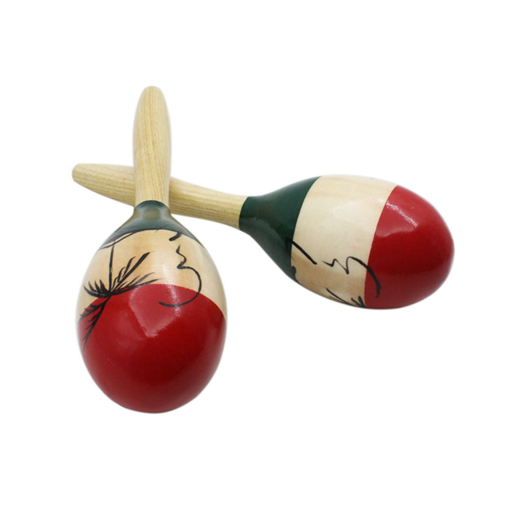 1 Pair Wooden Large Maracas Rumba Shakers Rattles Sand Hammer Percussion Instrument Musical Toy color