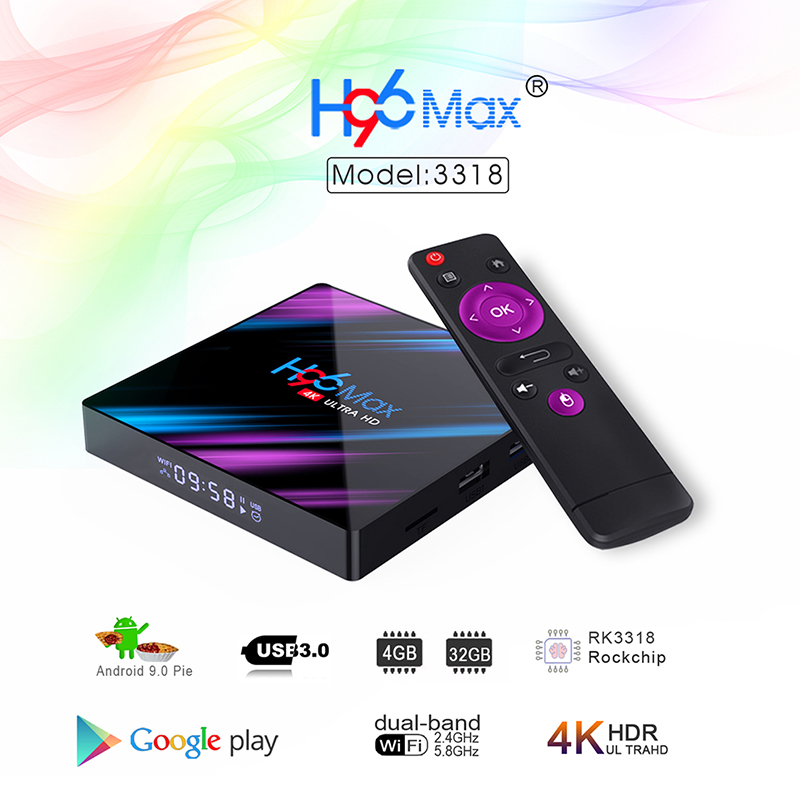 H96 max 3318 Quad-Core 2+16G/4+32G Android 9.0 HD Smart Network Media Player TV Box EU plug