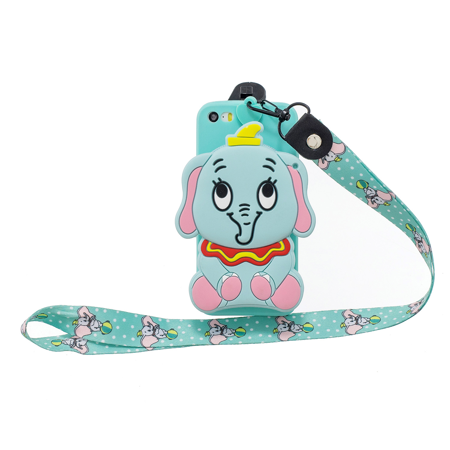 For Iphone 5 / 5S / SE Cartoon Hanging Lanyard + Fall Resistant Cartoon TPU Full Protective Mobile Phone Cover with Coin Purse 2 light blue elephant