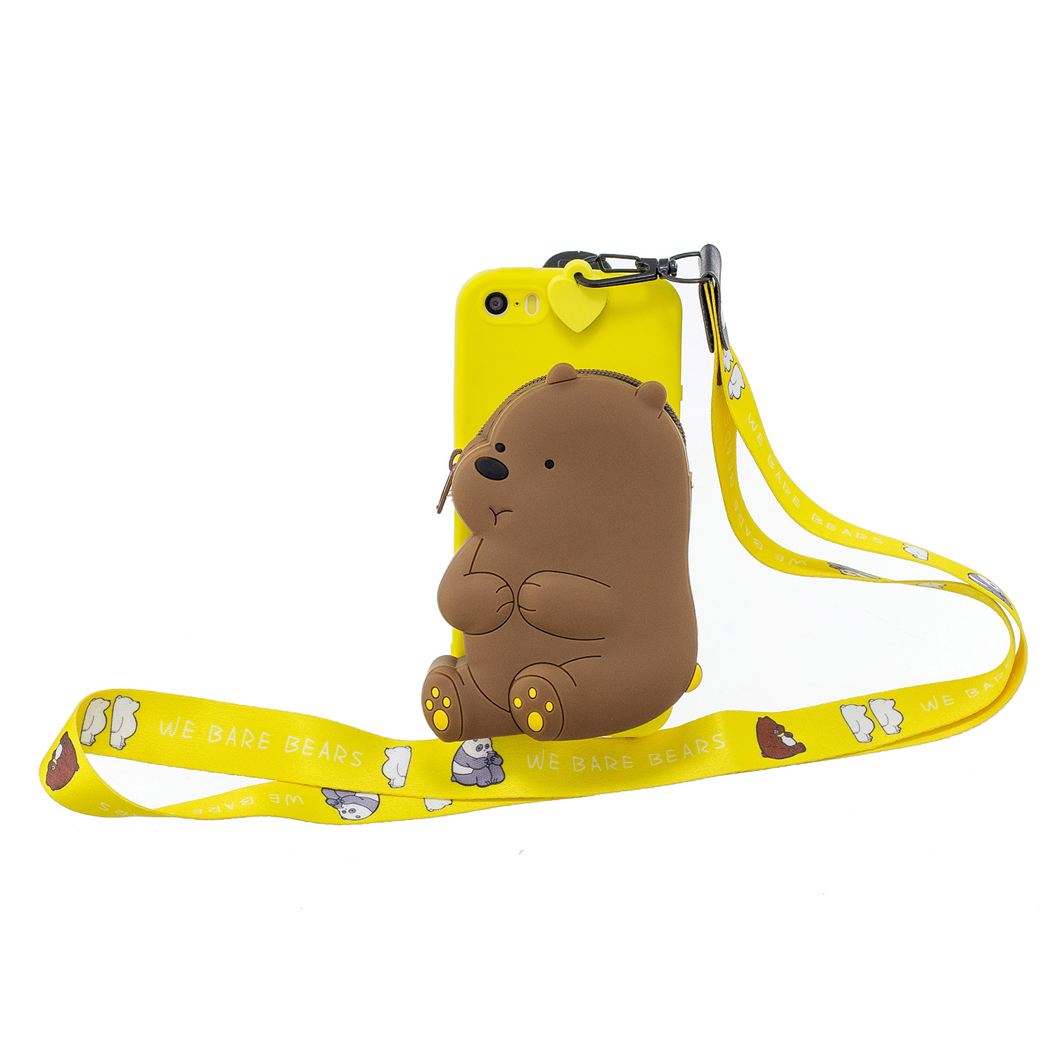 For Iphone 5 / 5S / SE Cartoon Hanging Lanyard + Fall Resistant Cartoon TPU Full Protective Mobile Phone Cover with Coin Purse 1 yellow brown bear