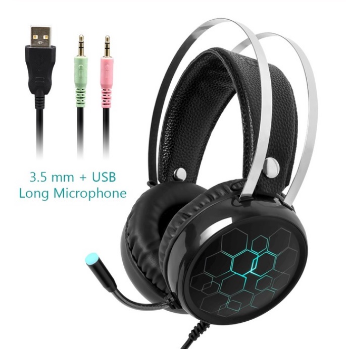 Professional 7.1 Gaming Headset Gamer Surround Sound USB Wired Headphones with Microphone for PC Computer Xbox One PS4 RGB Light 3.5 long Mic