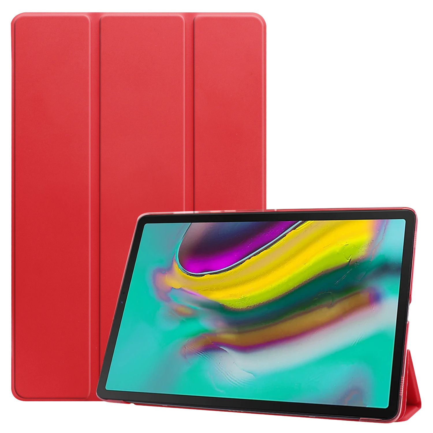 For Samsung Tab S5E 10.5 T720 Ultra-thin PU Leather Bracket Tri-fold Protective Case with Sleep Function red