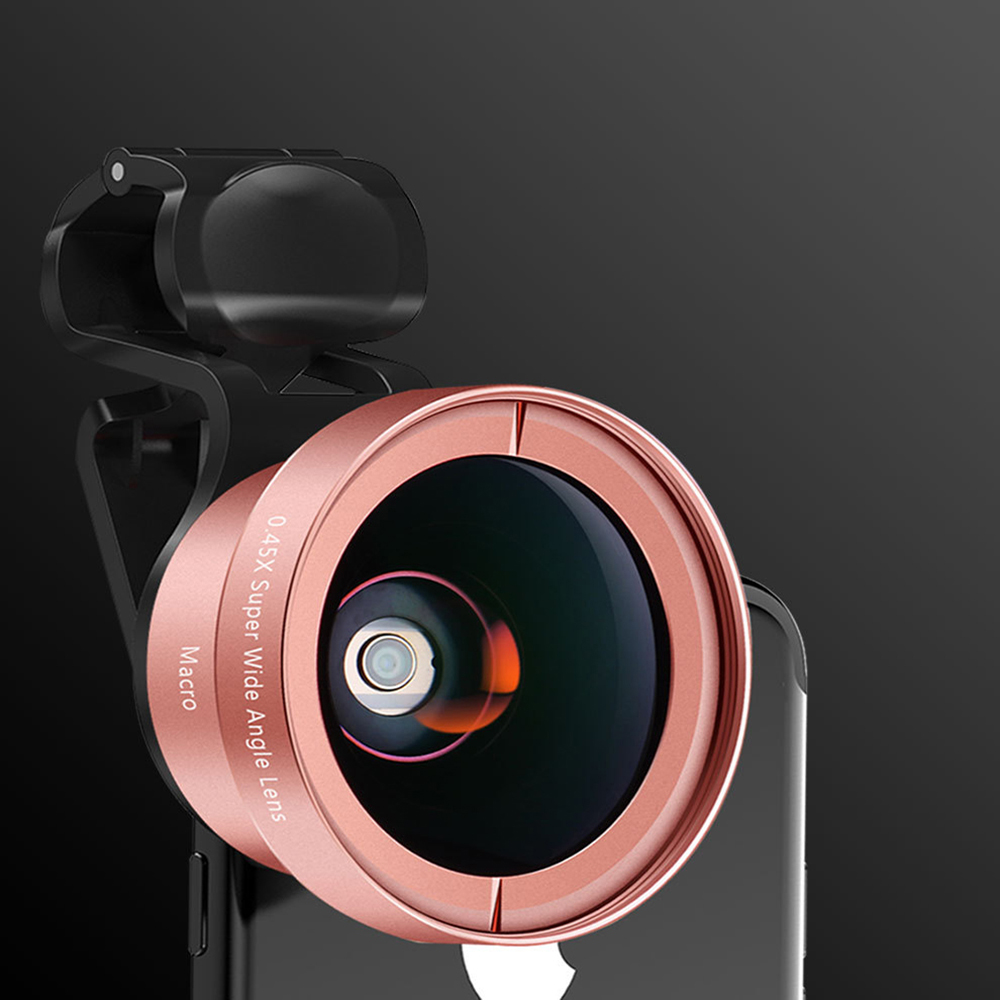 1 Set Of Lens Metal Material Mobile Phone Lens 0.45 Wide Angle Macro 2 In 1 Set External SLR Camera Tools Rose gold