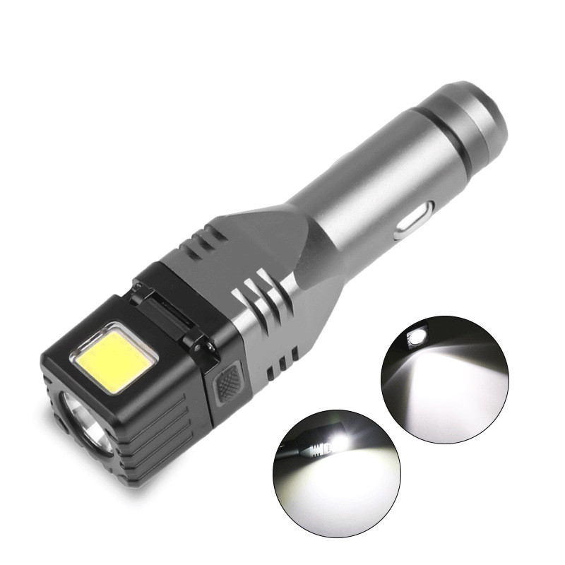 XPG+COB Flashlight Waterproof Magnetic Folding Outdoor Light with Safety Hammer gray