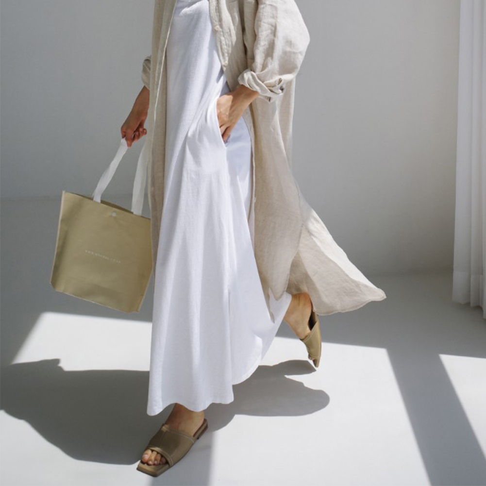 Women Long Sleeves Long Shirt Trendy Lapel Slit Cotton Linen Tops Solid Color Single Breasted Cardigan Jacket apricot M