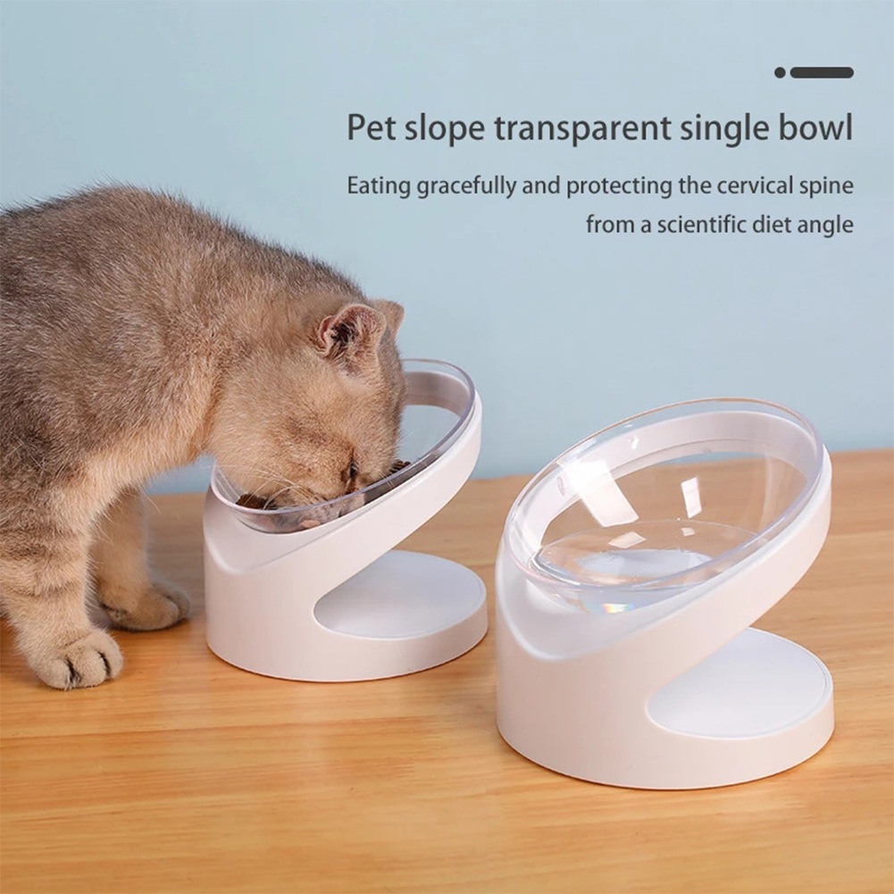 Cat Dog Pet  Bowl Separate Design Neck Protector Oblique Mouth Puppy Kitten Feeder Bowl transparent bowl_14.2 x 14.2 x 12.5