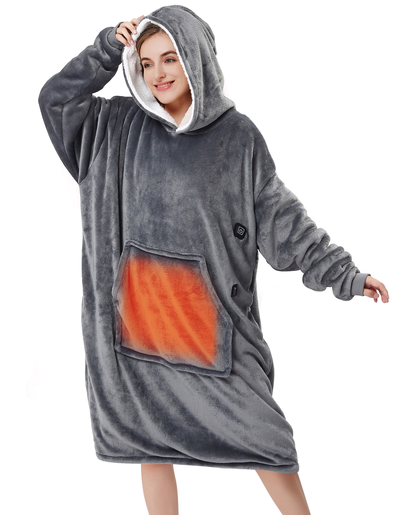 US GARVEE Heated Wearable Blanket Hoodie - Cordless Wearable Electric Blanket Oversized Hooded Blanket with Battery Pack, Portable Heating Hoodie Blanket Sweatshirt for Adult Women Men, Gray