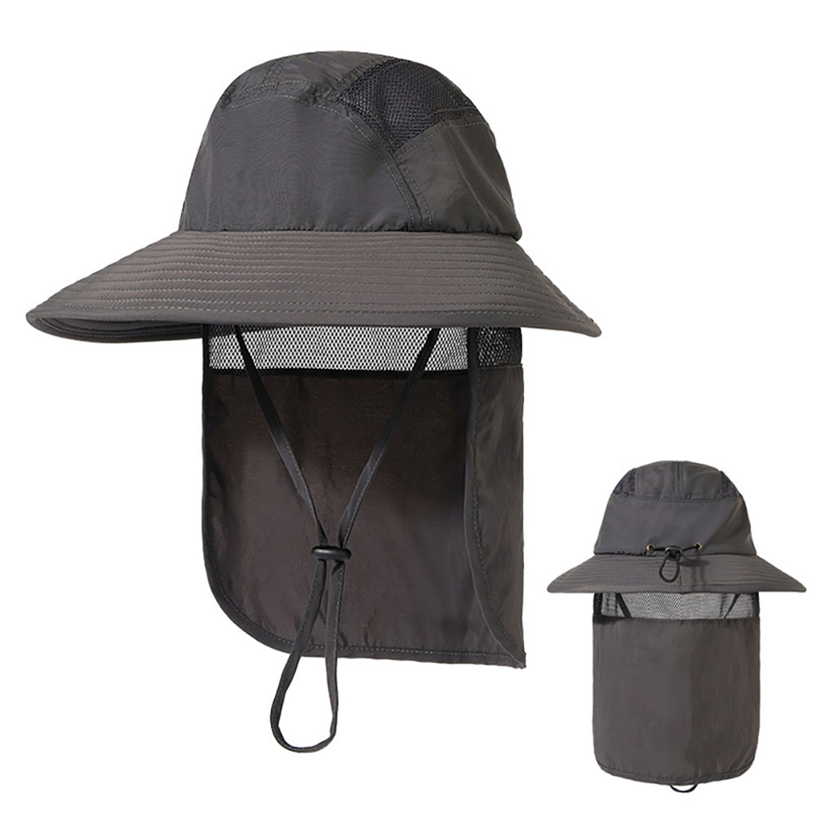 Men Women Outdoor Sun Hats With Lanyard Neck Flap Lightweight Breathable Upf 50+ Sun Protection Fishing Hat dark gray