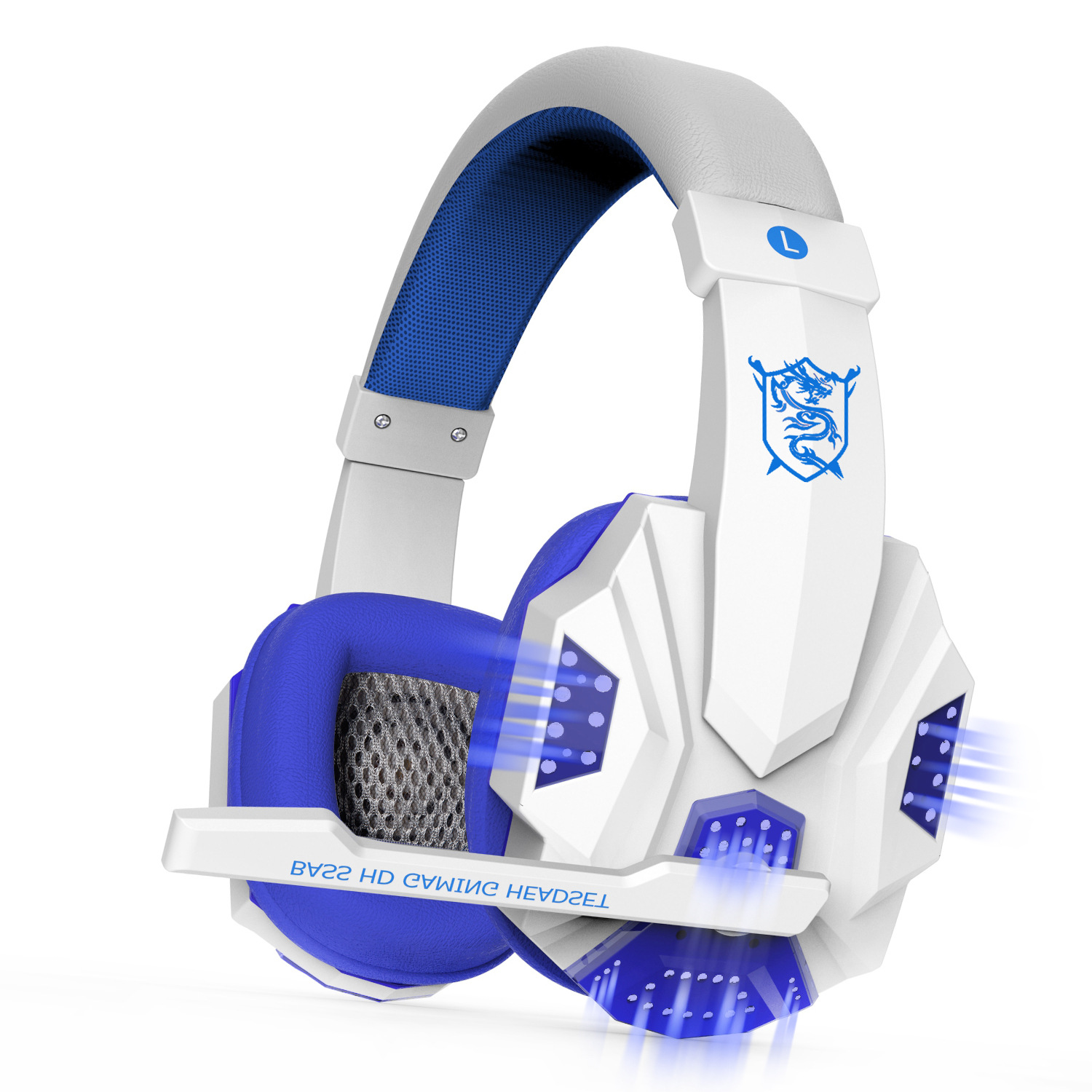 2.2M PC780 Gaming Headsets with Light Mic Stereo Earphones Deep Bass for PC Computer Gamer Laptop White blue glow
