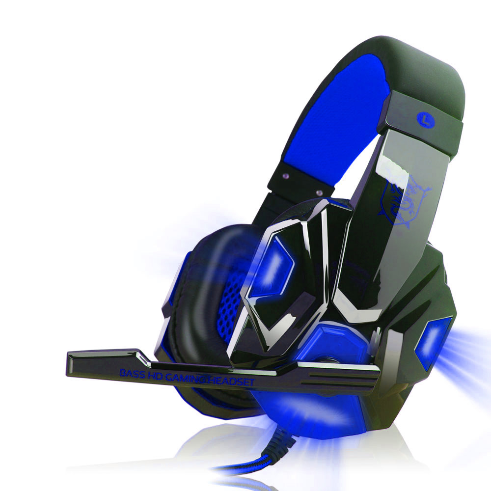 2.2M PC780 Gaming Headsets with Light Mic Stereo Earphones Deep Bass for PC Computer Gamer Laptop Black blue glow