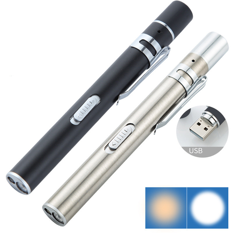 Wholesale Portable Dual Light Source LED Stainless Steel Medical Nursing Penlight Flashlight for