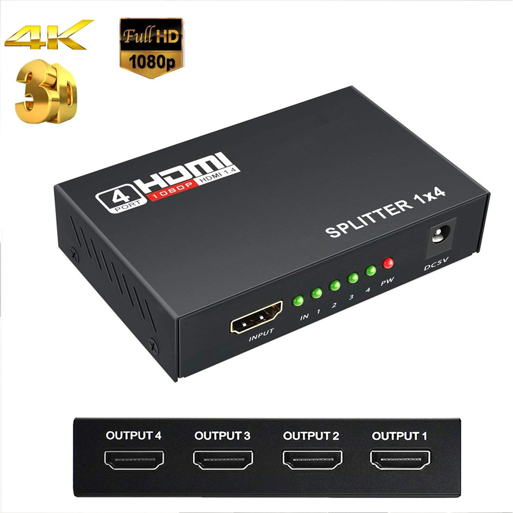 Full HD 1080P HDMI Splitter 1 in 4 out Hdmi Splitter with AC Adapter Supports 3D European regulations