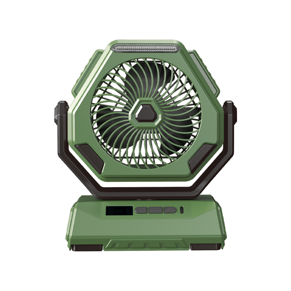 Portable Camping Fan With LED Light Rechargeable 6000Mah Outdoor Camping Fan 6” Rotation Tent Fan For Travel Fishing Picnic Green Rotation