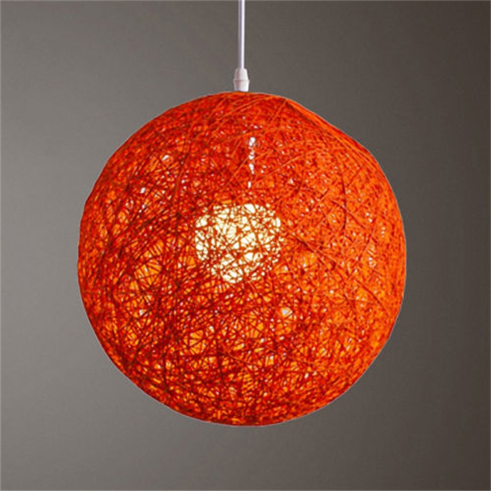 EU Round Concise Hand-woven Rattan Vine Ball Pendant Lampshade Light Lamp Shades Light Accessories(15cm Diameter) Orange