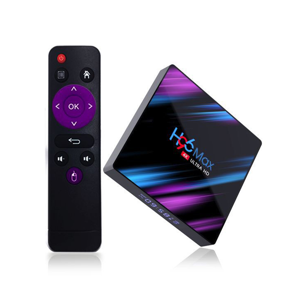 H96 Max RK3318 Android 9.0 Smart Network Set Top Box 4K HD Player LED TV Box 64GB with Remote Control black