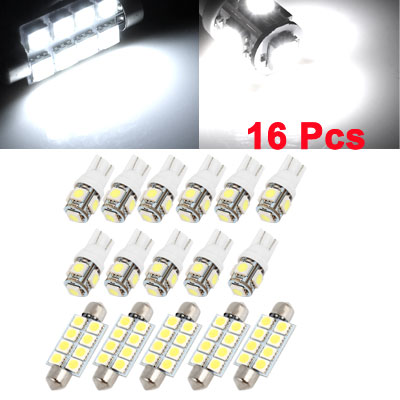 16Pcs White LED(5x41mm-8-5050 + 11xT10-5-5050) Dome Map Door Step Trunk Light Interior Package Kit for Ford Expedition