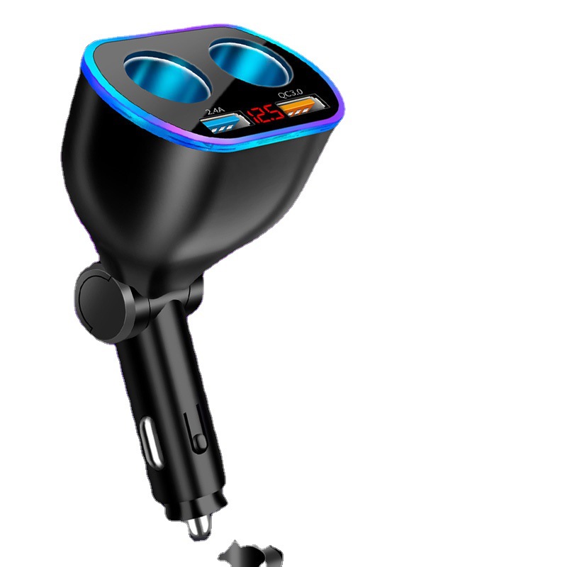 Car Cigarette Lighter Socket Qc3.0 Digital Display Usb Dual Port Fast Charge Multi-functional Charger Adapter black