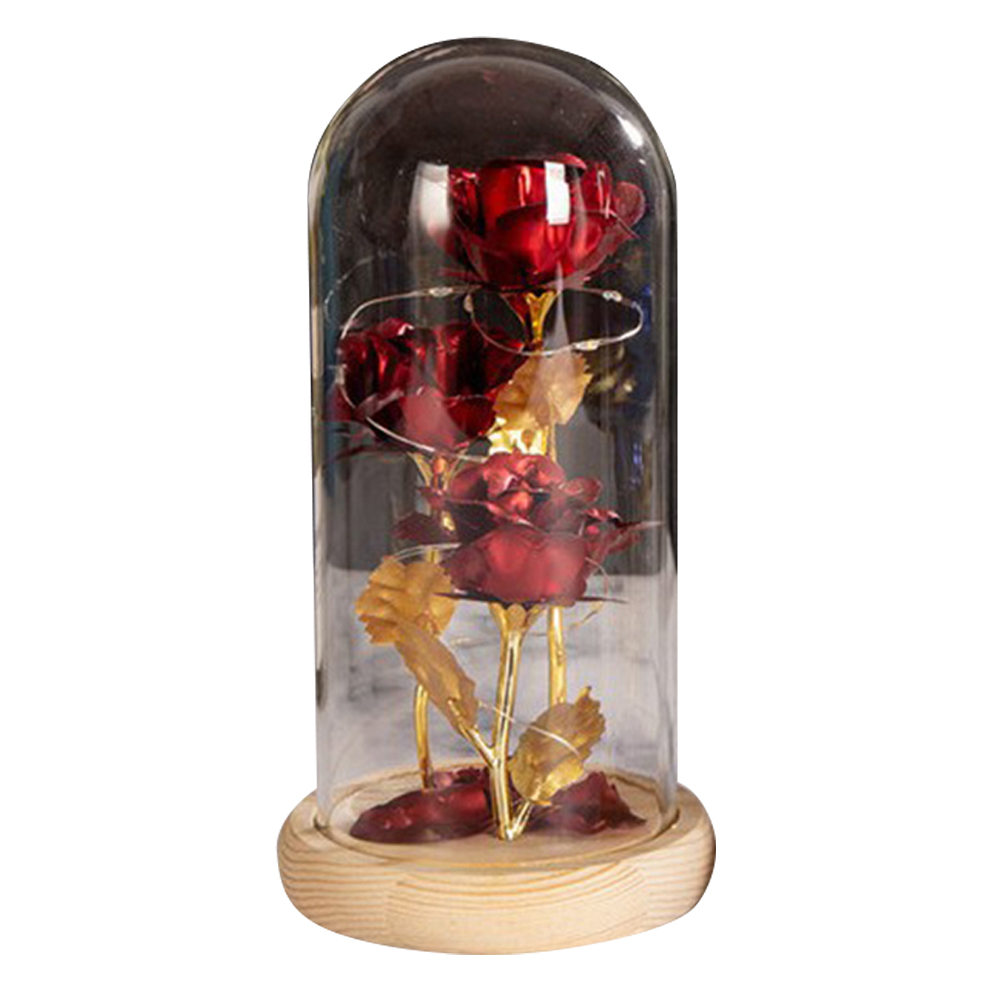 EU Colored  Roses Ornaments 3 Flowers Glass-covered Gold-leaf Artifical Luminous