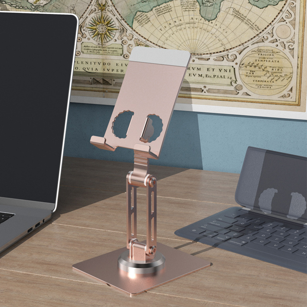 YY-023 Folding Cell Phone Stand Desk Adjustable Phone Holder Aluminum Alloy Tablet Stand Anti-Slip Base For All Phones Tablet rose gold below 10 inches